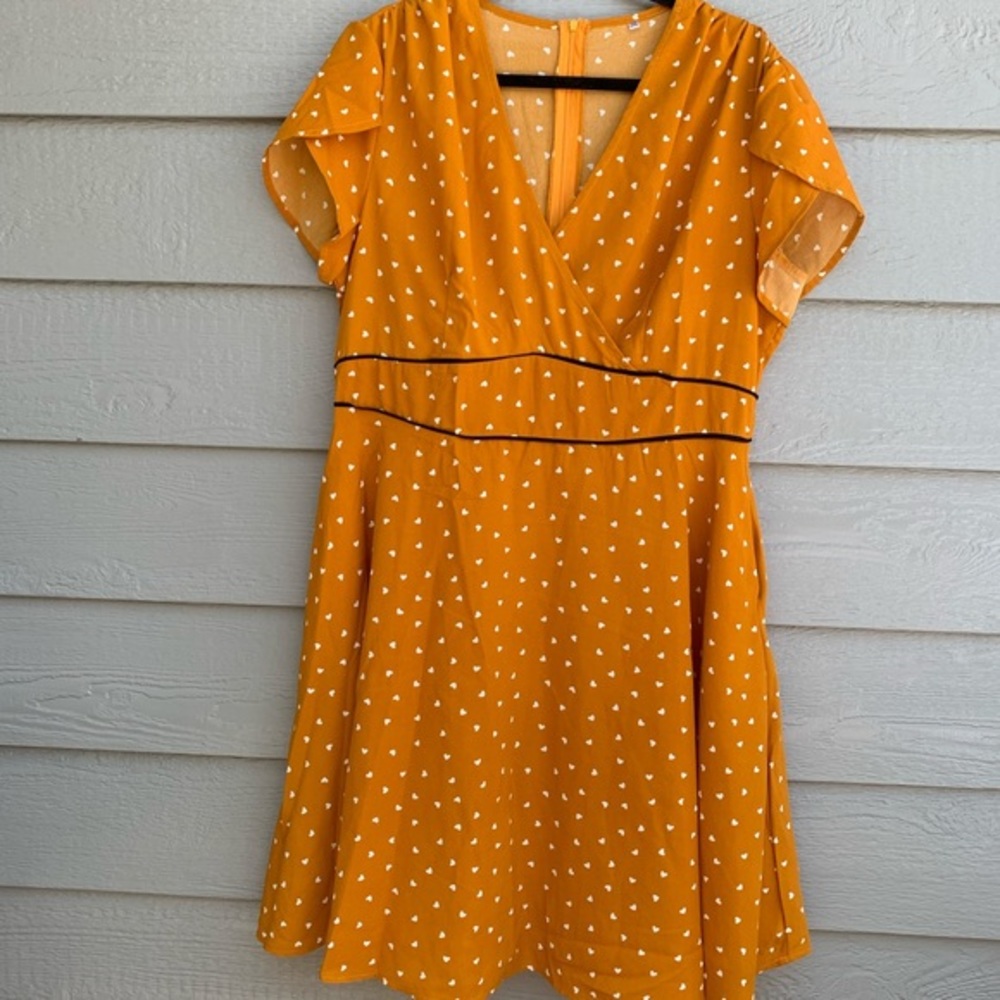 Heart Printed Yellow/Orange Dress, Polka Dots